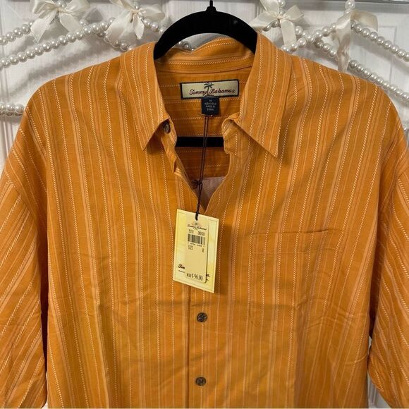 NEW Orange Tommy Bahama 100% Silk Button Down Polo - Picture 2 of 5